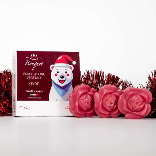 Natale · Bouquet Saponette · 3 Roselline · Nutrienti Idratanti e Protettive