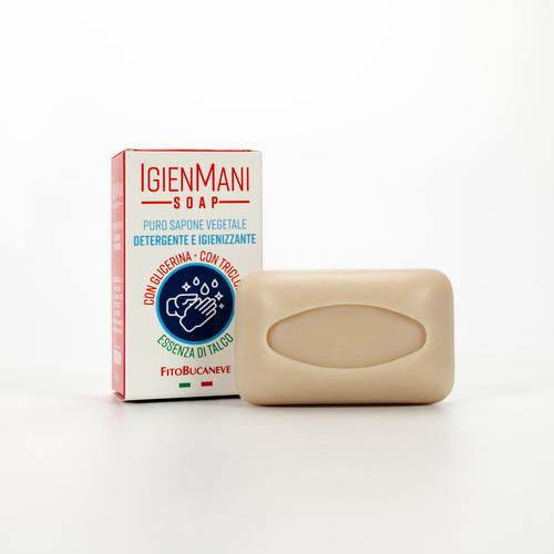 Sapone Vegetale · Detergente e Igienizzante · Igien Mani Soap · Con Glicerina · Essenza di Talco