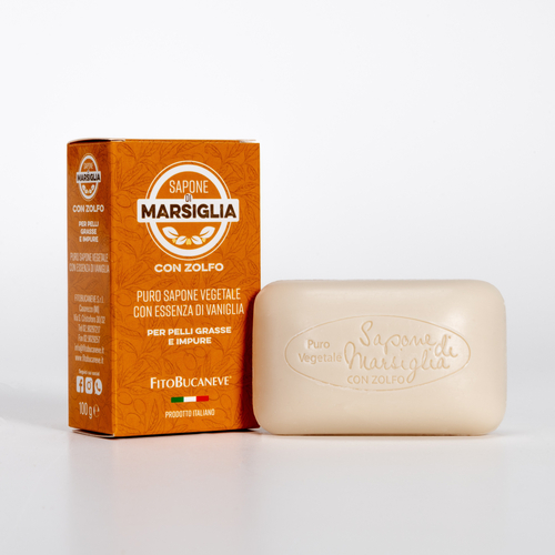 Sapone di Marsiglia · Con Zolfo · Per Pelli Grasse, Impure e Con Acne · Puro Sapone Vegetale