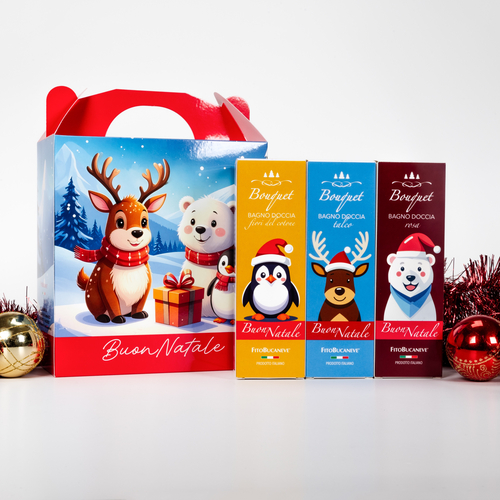 Natale · Cofanetto Elfo Rosso · 3 Bagno Doccia · Fiori del Cotone, Talco e Rosa