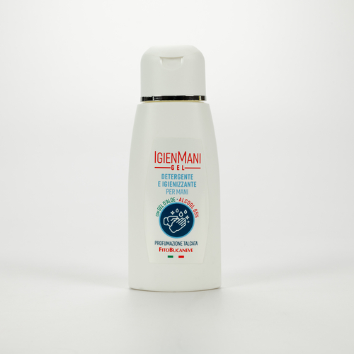 Gel Detergente e Igienizzante · Per Mani · Alcool 65% · IgienMani Gel d'Aloe · Profumo di Talco